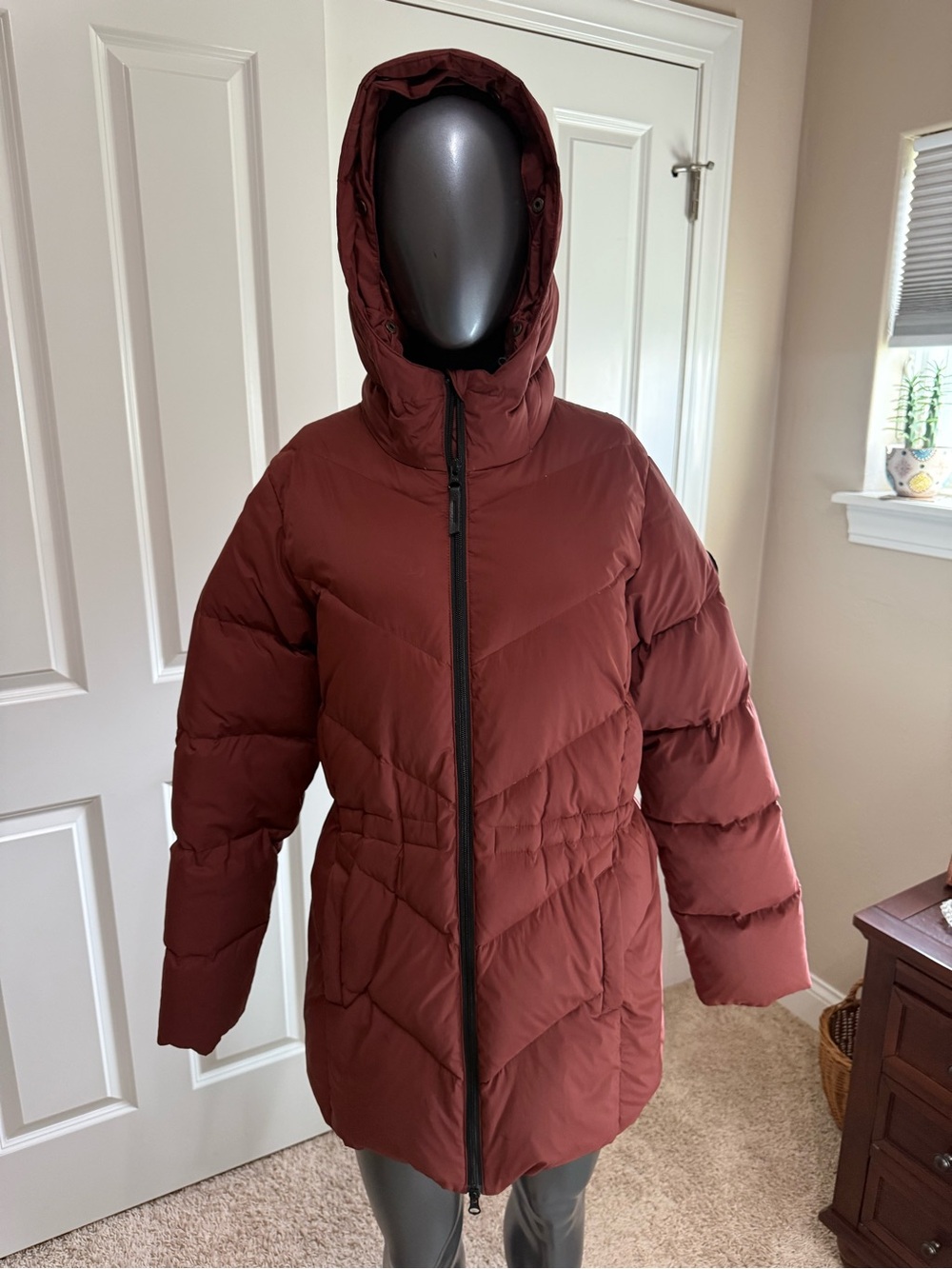 Alpine Design Hooded Long Puffer Coat - Rust Brown